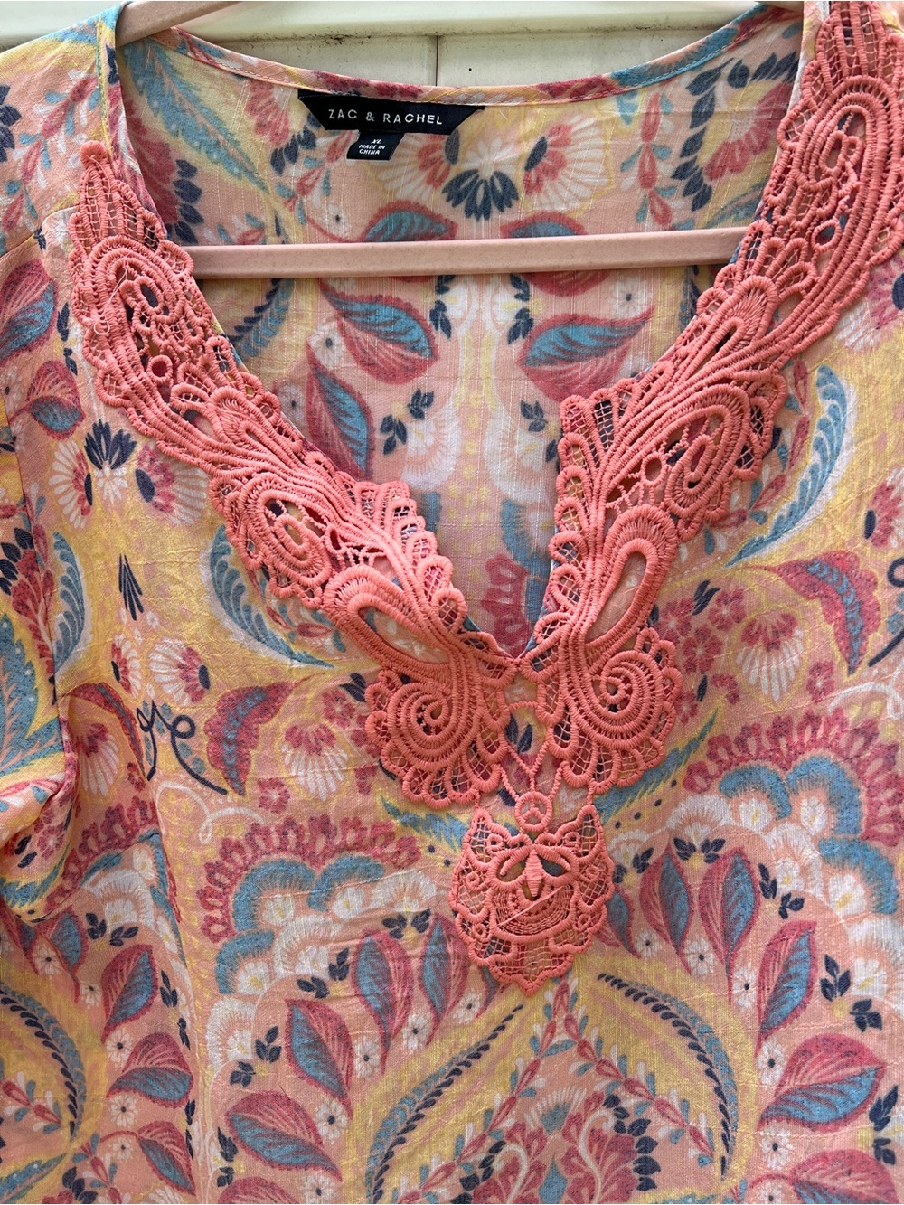 Zac & Rachel Yellow Paisley Tunic with Coral Lace Detail - Picture 5 of 5
